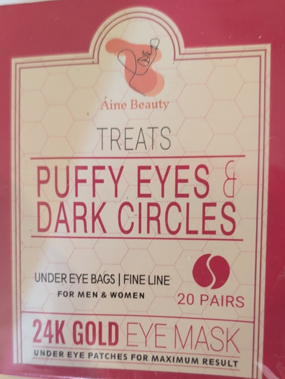 Aine Beauty Pink and Cream 24K Gold Eye Mask for Puffy Eyes & Dark Circles